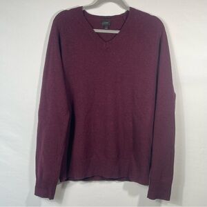 J. Crew 100% Lambs Wool Men's V-Neck Sweater - Deep‎ Burgundy. Large, slim fit